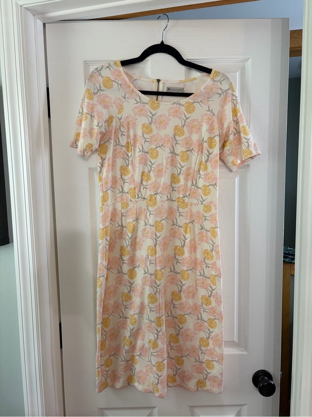 Floral Print Scoop Neck Women’s Dress - Pink & Yellow